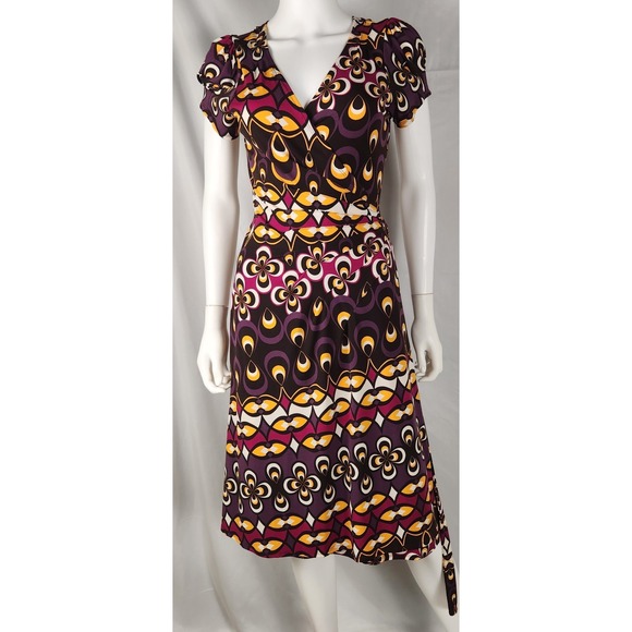 Bisou Bisou Dresses & Skirts - Bisou Bisou Groovy Retro Y2K Wrap V‑Neck Knee Length Dress – Size 12